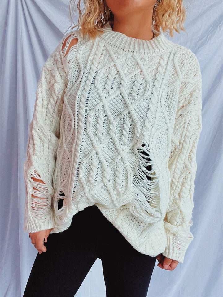 Stilla | Pullover med lange ærmer, rund halsudskæring, lavet af viklet stof med vintagestil