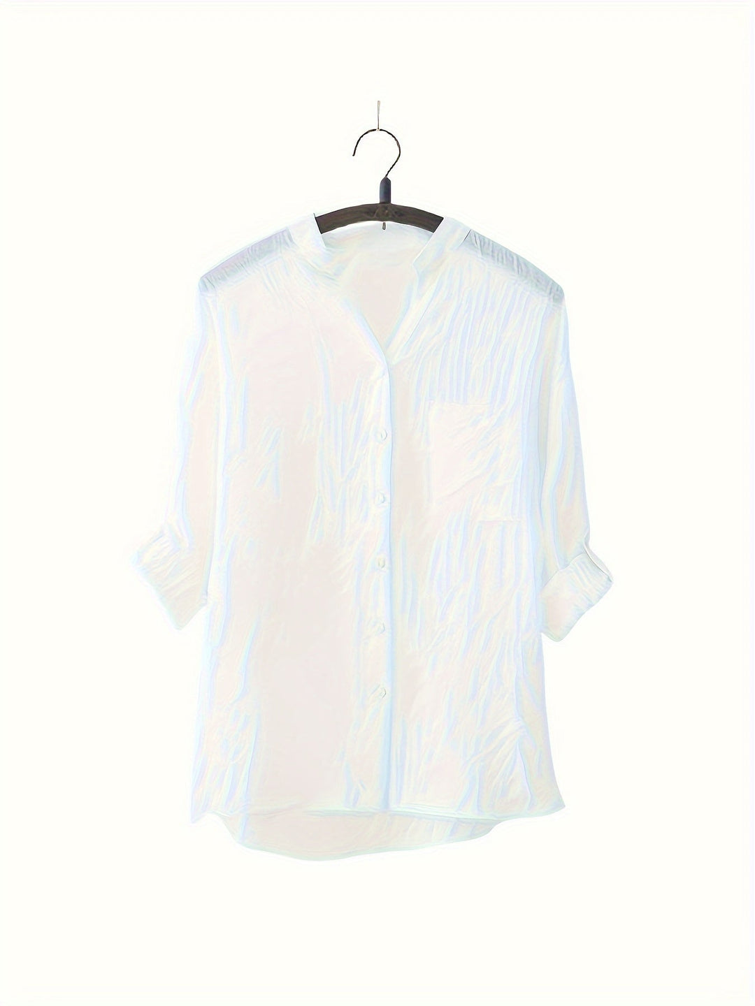 Stilla | Linned Skjorte Årgang Stil Damernes Plus Size, Med Lange Ærmer Og V-Hals