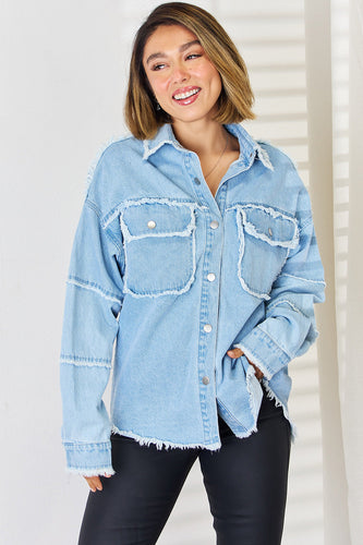 Stilla | Raw Hem Droppet Skulder Denim Top