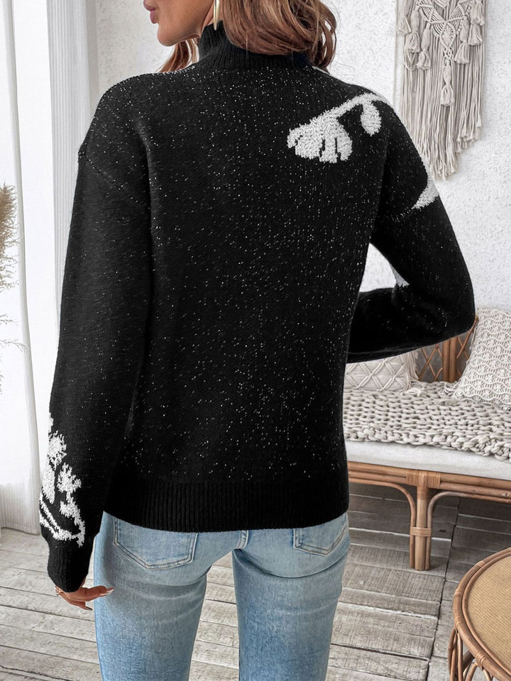 Stilla | Pullover Med Lange Ærmer og Høj Krave Perfee Flower