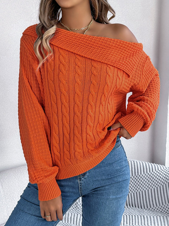 Stilla | Langærmet Fletstrikpullover Med En-Sidet Skulder