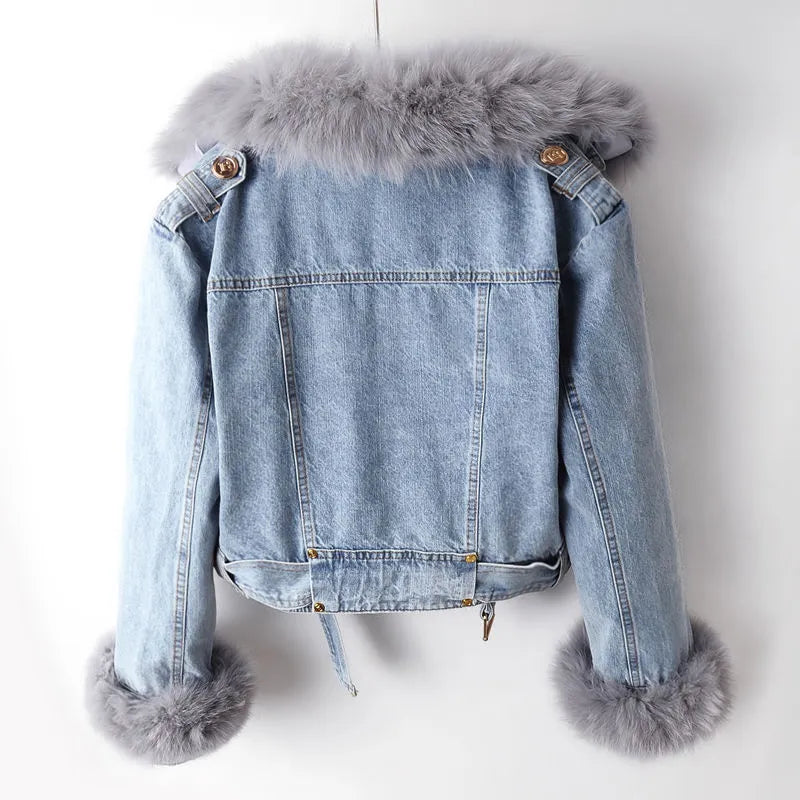 Stilla | Denim og kunstpels elegancejakke
