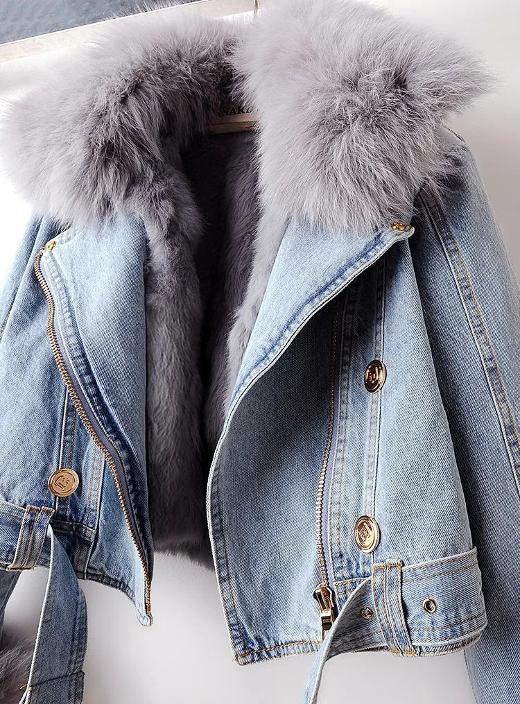 Stilla | Denim og kunstpels elegancejakke