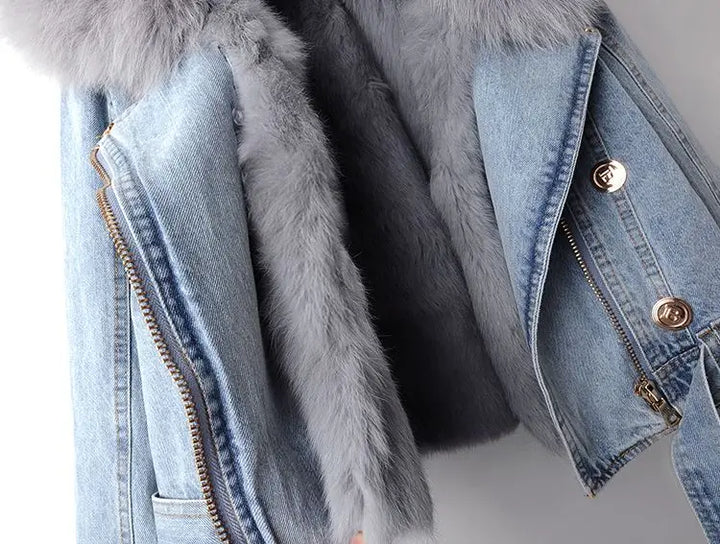 Stilla | Denim og kunstpels elegancejakke