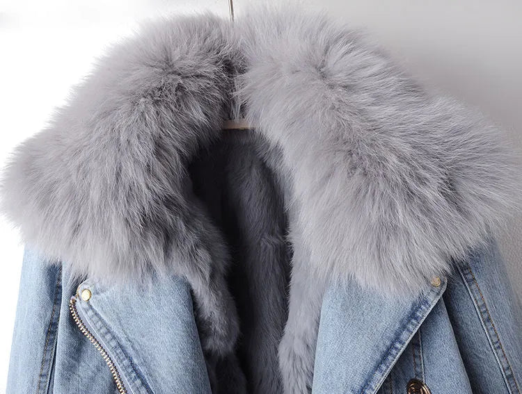 Stilla | Denim og kunstpels elegancejakke
