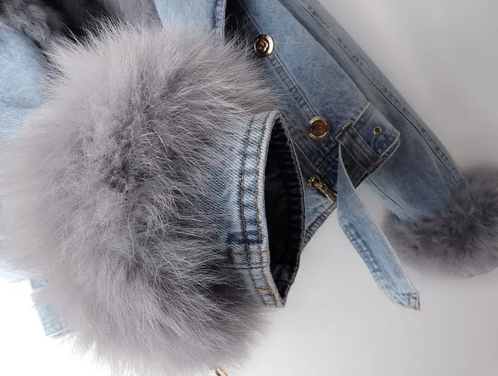 Stilla | Denim og kunstpels elegancejakke