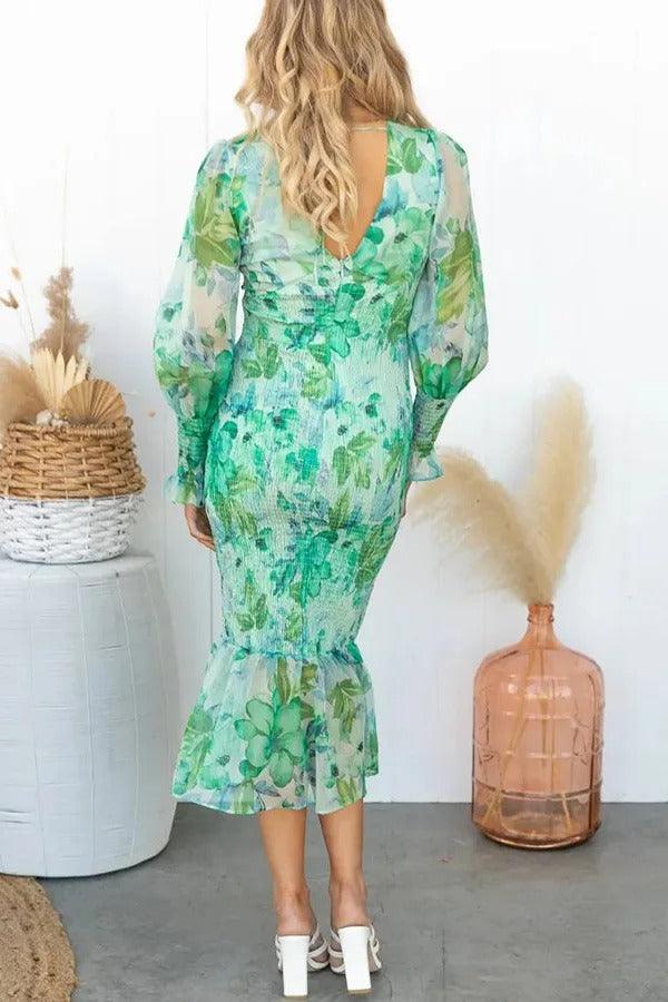 Stilla | Blomster Ruffle Mid Kjole