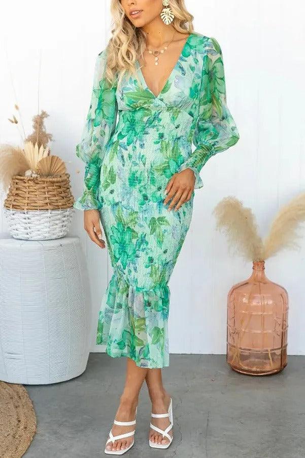Stilla | Blomster Ruffle Mid Kjole
