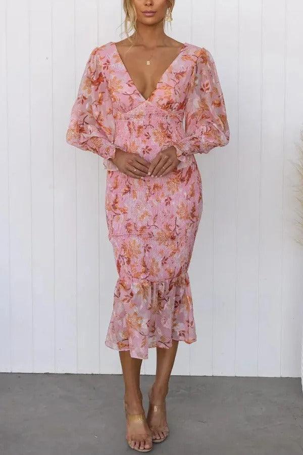 Stilla | Blomster Ruffle Mid Kjole