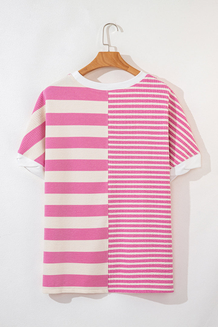 Stilla | Høj-Lav Stribet Rundhalset Kortsleeve T-Shirt