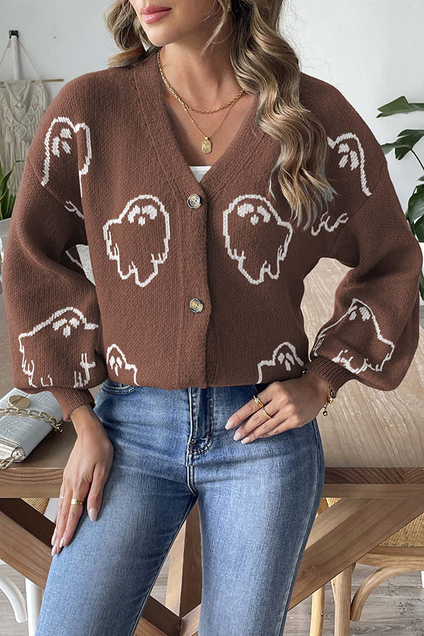 Stilla | Cozy Halloween Ghost Striktrøje med Knapper