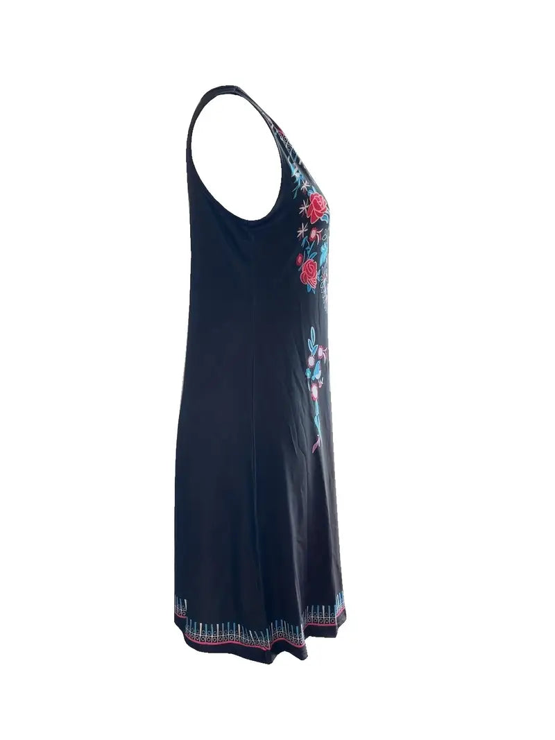 Stilla | Sort Boho Kjole Med Blomsterprint