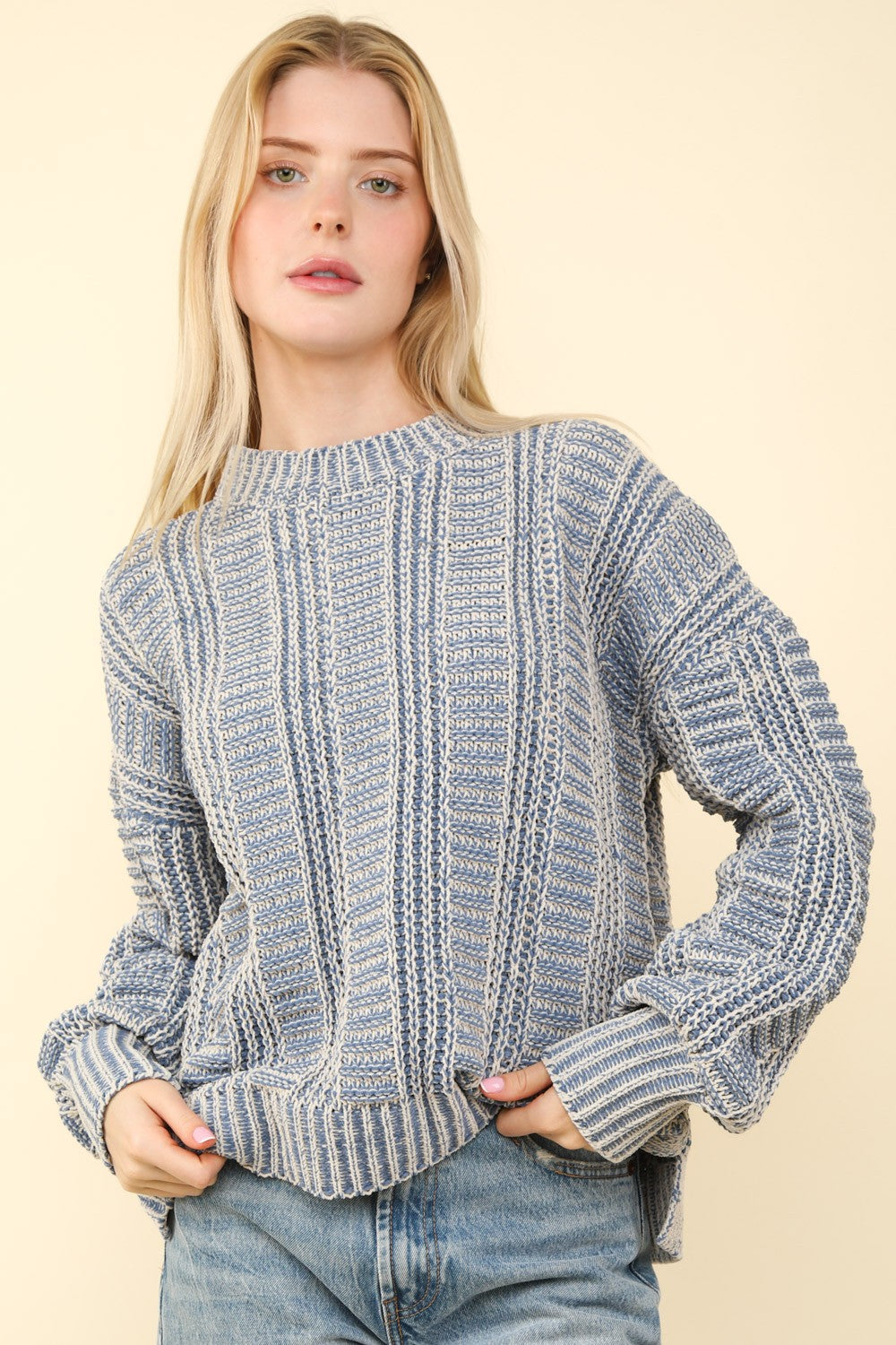 Stilla | To-farvet Sweater Med Lange Ærmer