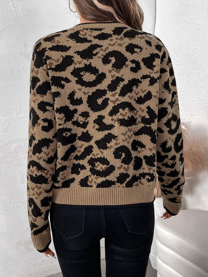 Stilla | Leopard Bandet Lang Ærme Strikjakke Perfee
