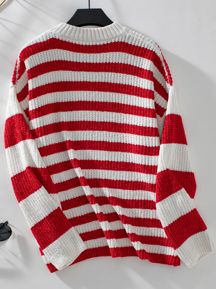 Stilla | Stribet Pullover Med Lange ærmer og Rund Udsnit