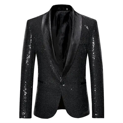 Stilla | Skinnende guld Squin-Glitz med knapper, herre fleece blazer