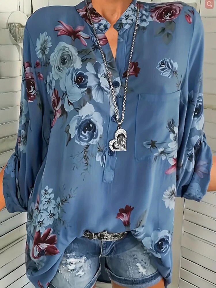 Stilla | Trendy Pull up Shirt med V-udskæring og Store Størrelser