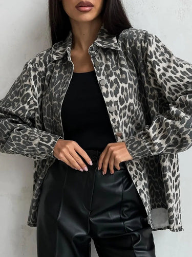 Stilla | Dame Jeansjakke Med Leopardmønster