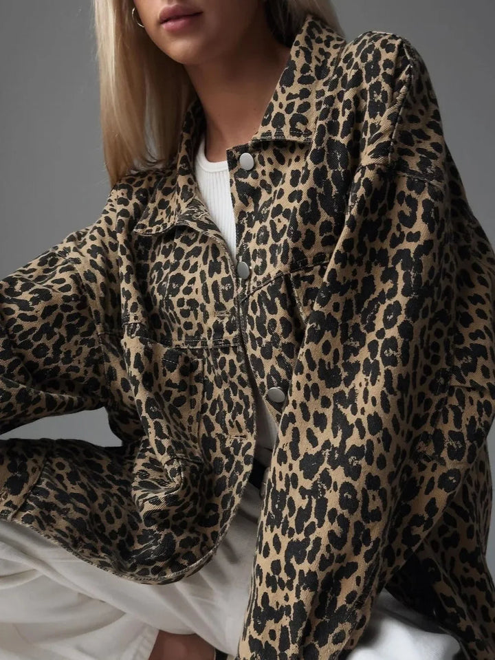 Stilla | Dame Jeansjakke Med Leopardmønster