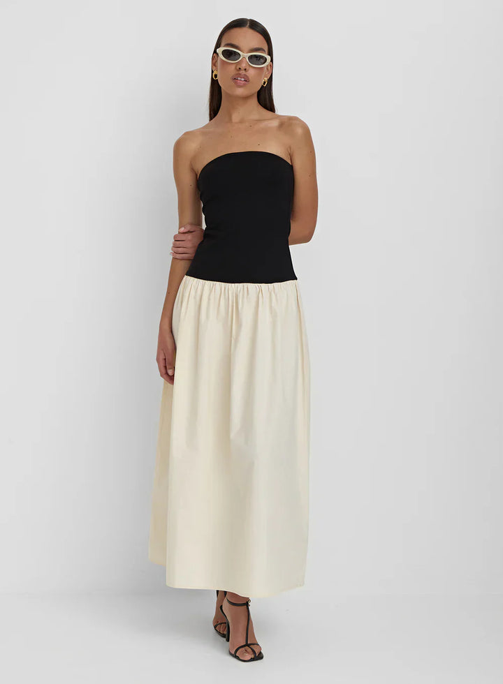 Stilla | Bandeau High Waist Maxikjole Sort Og Beige