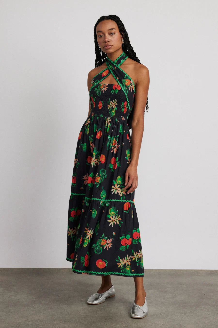 Stilla | Apple Print Midikjole Sort