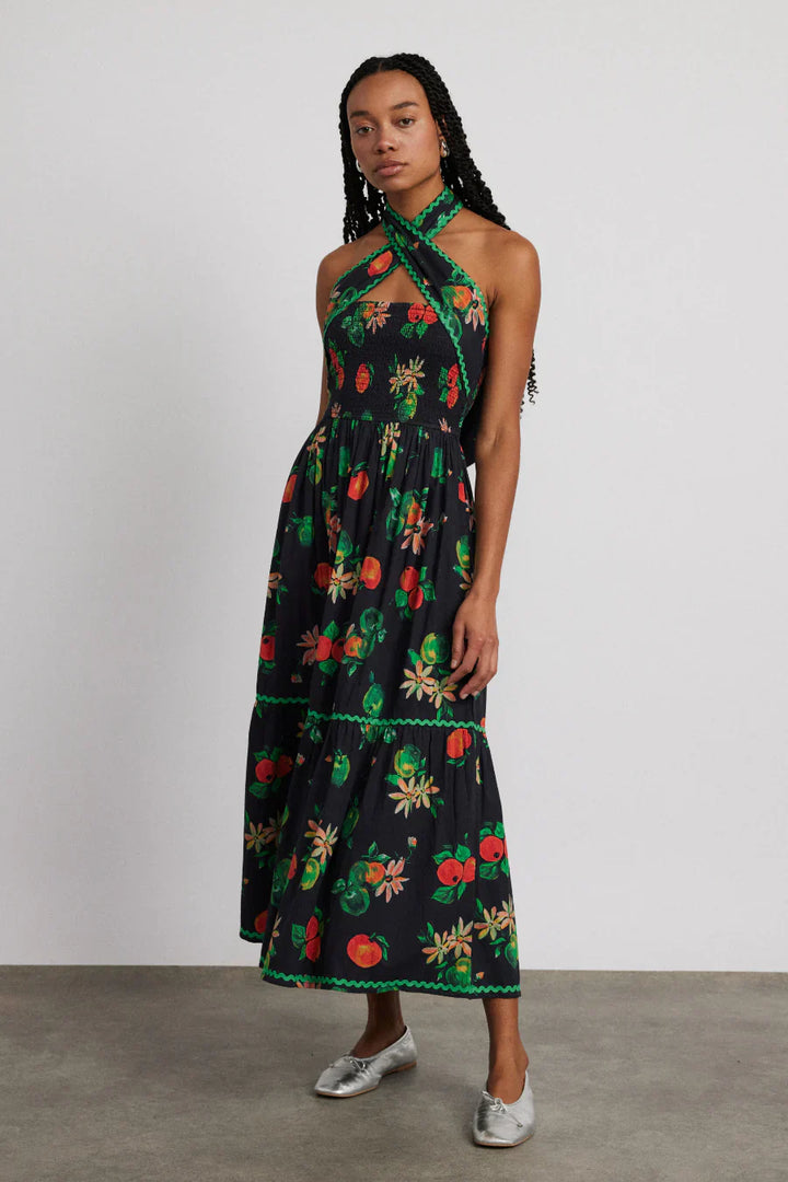 Stilla | Apple Print Midikjole Sort