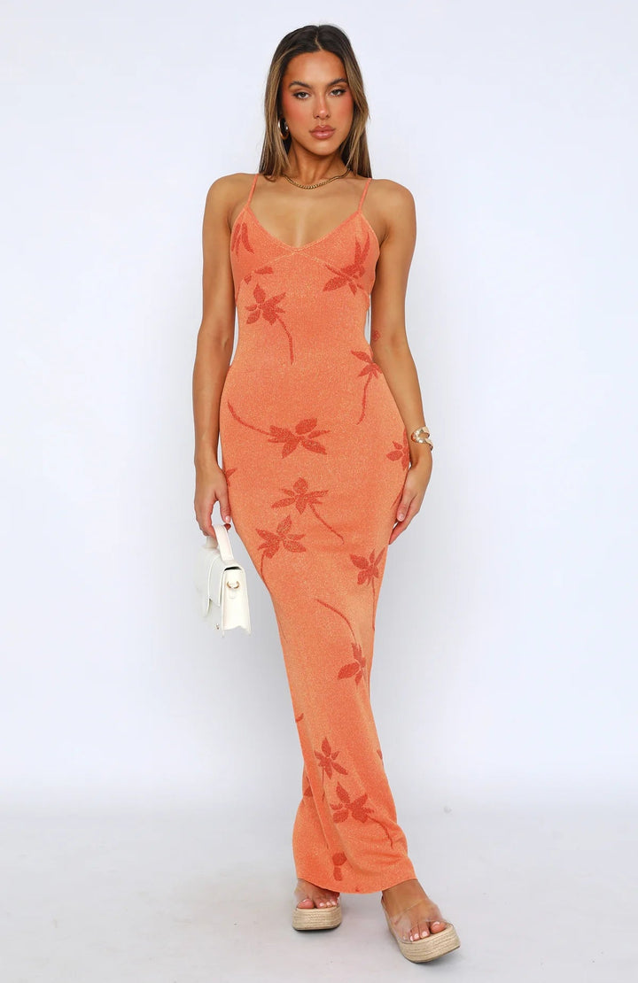 Stilla | Blomstret Sommer Maxi Kjole Orange
