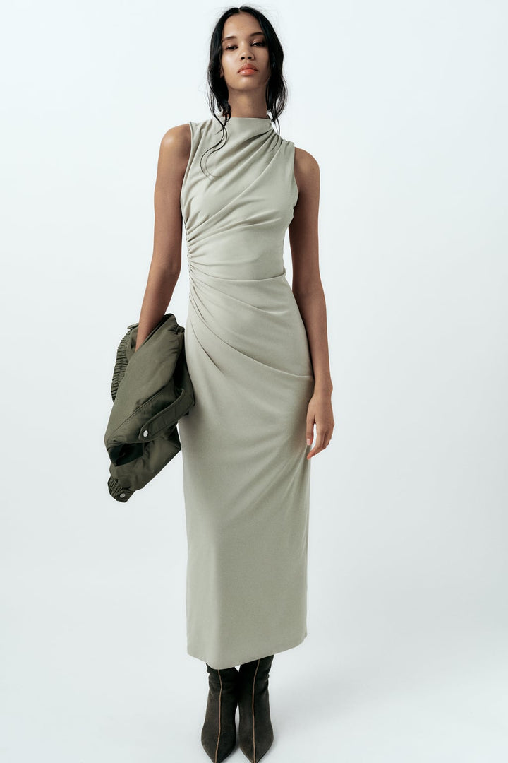 Stilla | Ærmeløs Midi Kjole Lysegrøn