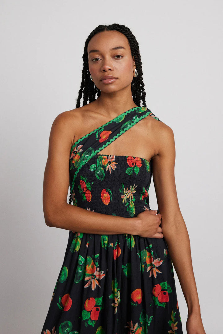 Stilla | Apple Print Midikjole Sort