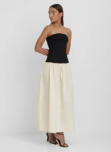 Stilla | Bandeau High Waist Maxikjole Sort Og Beige