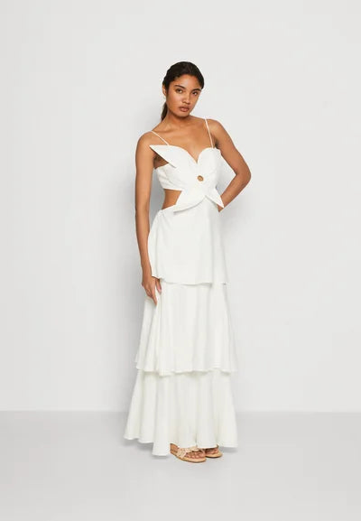 Stilla | Flower Ruffle Maxi Kjole Hvid