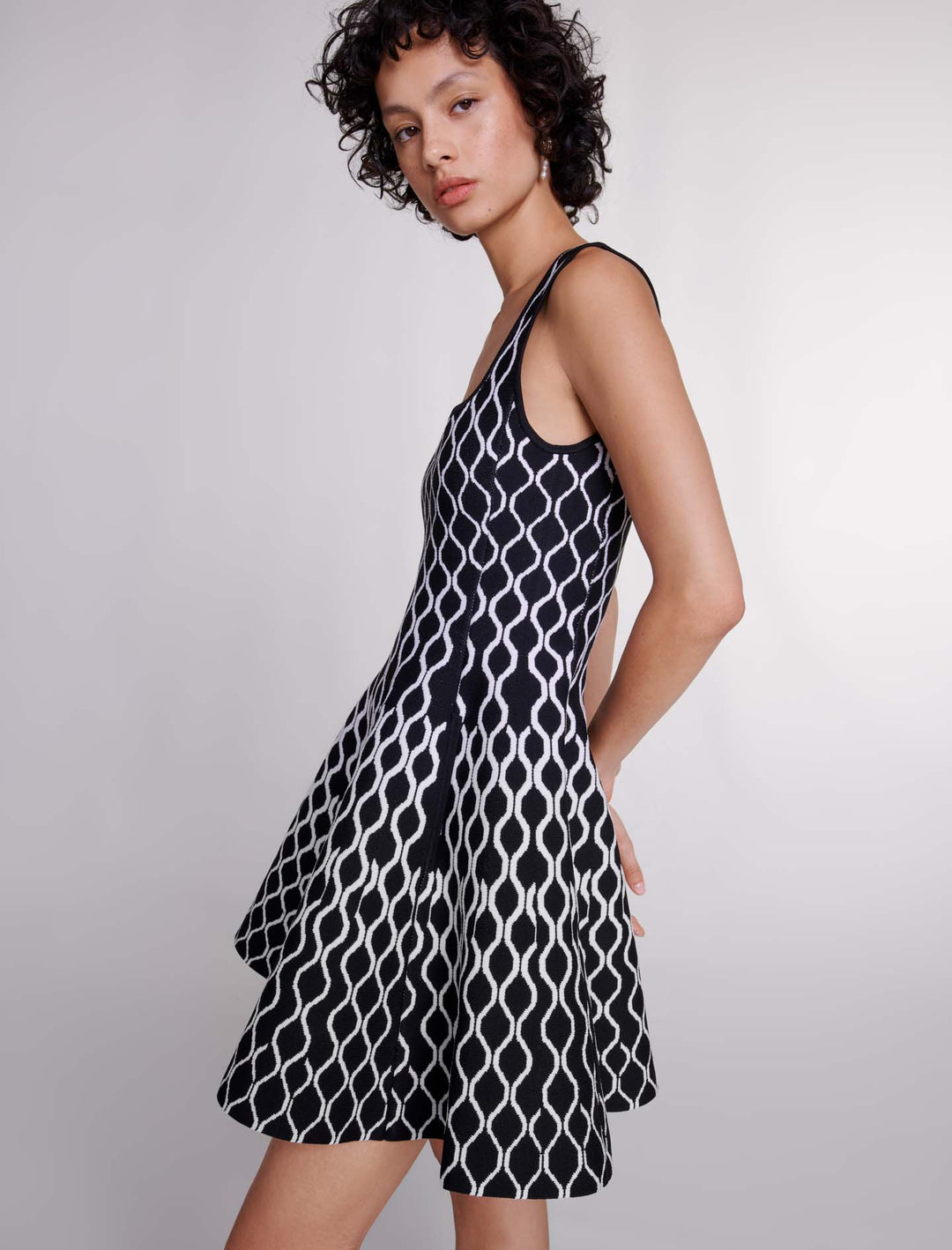 Stilla | Plaid Print Strik Mini Kjole Sort