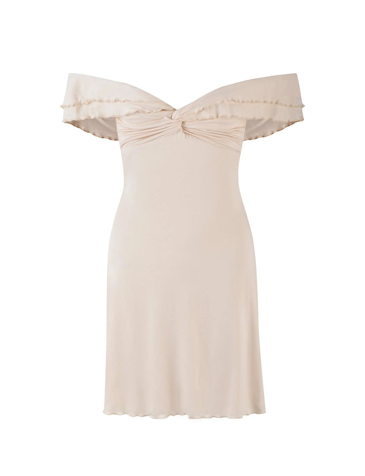 Stilla | Off the Shoulder Mini Kjole Beige