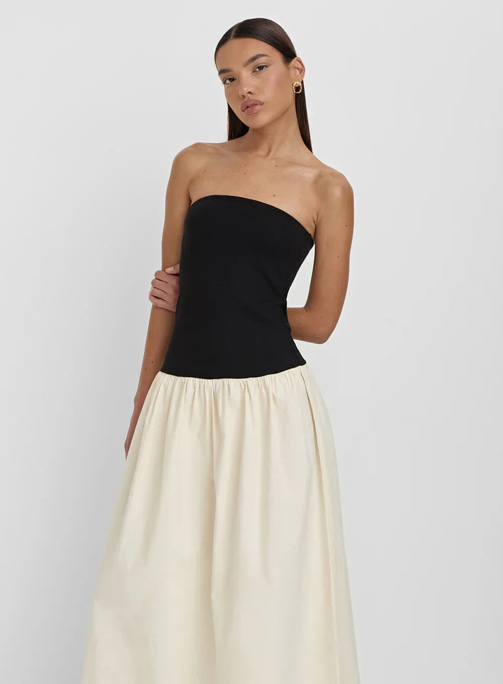 Stilla | Bandeau High Waist Maxikjole Sort Og Beige