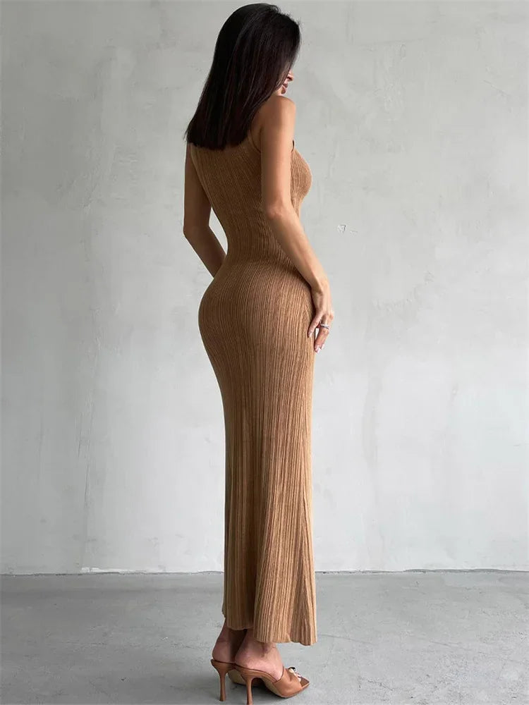 Stilla | Rullekrave Strik Maxi Kjole Kaki