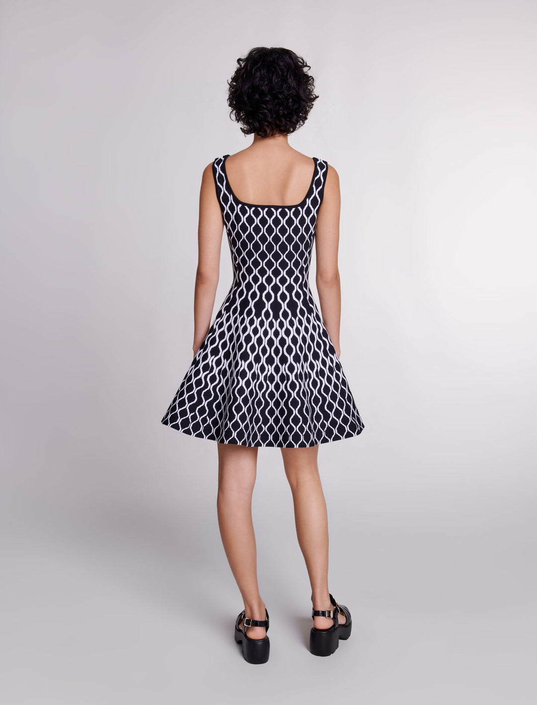 Stilla | Plaid Print Strik Mini Kjole Sort