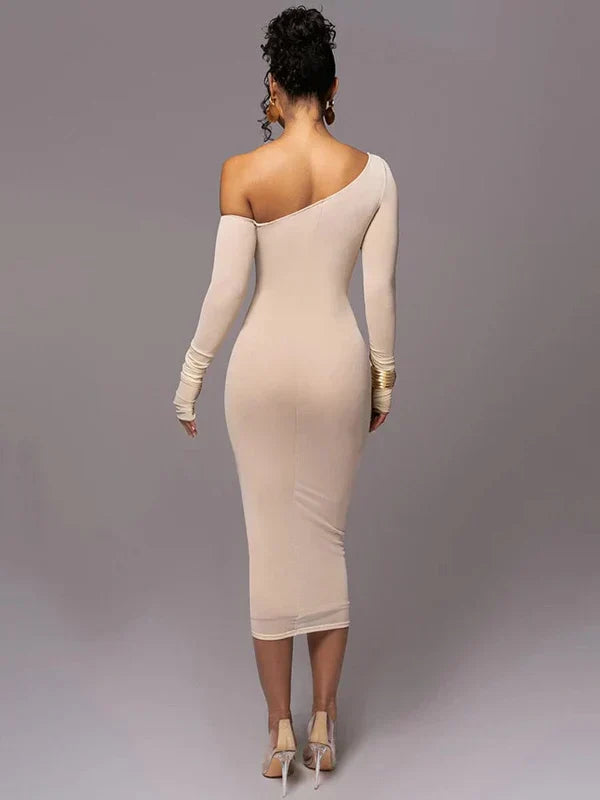 Stilla | Bodycon Mesh Detail Maxikjole Beige
