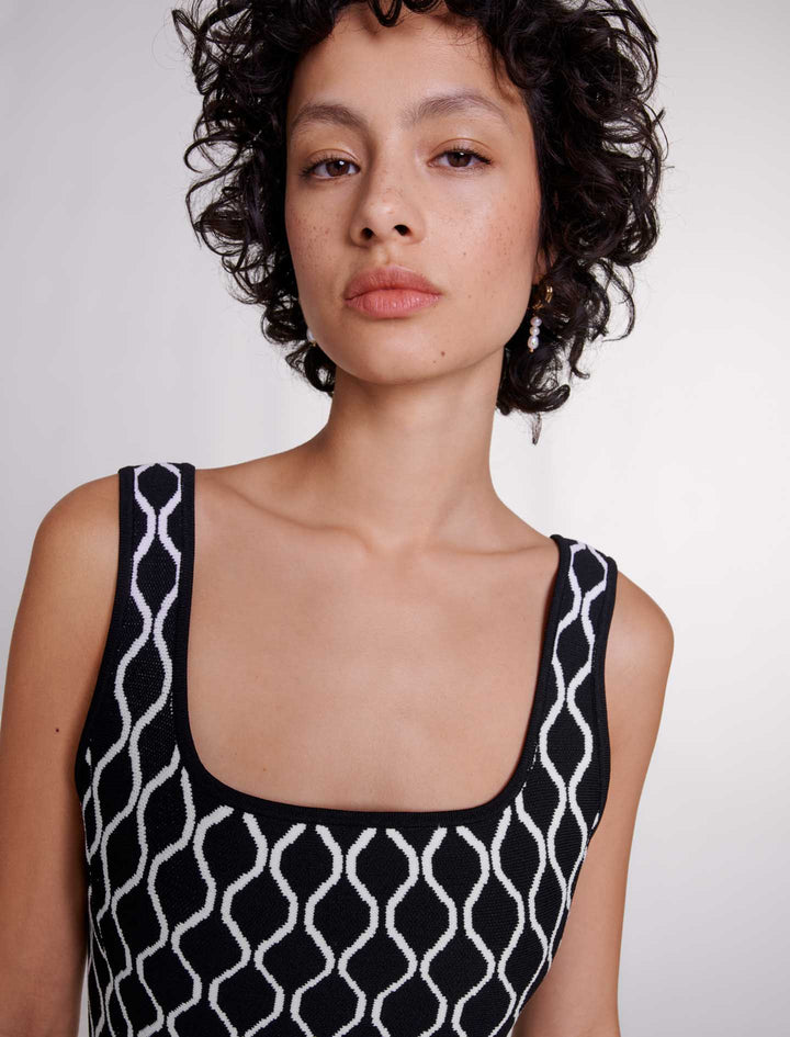 Stilla | Plaid Print Strik Mini Kjole Sort