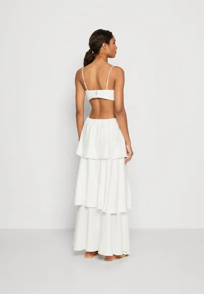 Stilla | Flower Ruffle Maxi Kjole Hvid