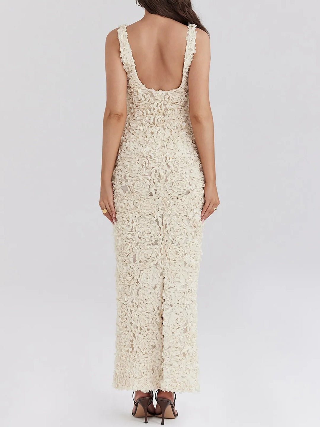 Stilla | Flower Textured Maxi Kjole Beige