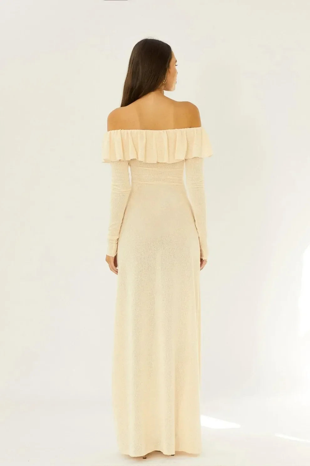 Stilla | Off Shoulder Langærmet Maxikjole Gul
