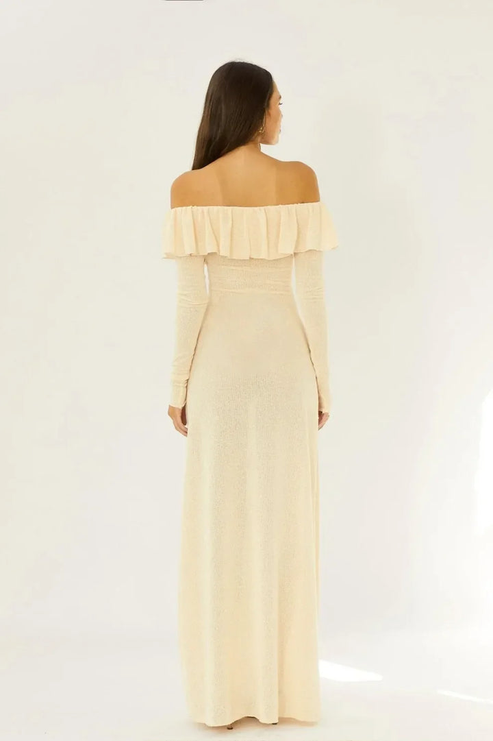 Stilla | Off Shoulder Langærmet Maxikjole Gul