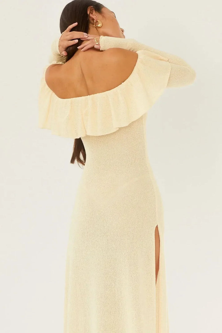 Stilla | Off Shoulder Langærmet Maxikjole Gul