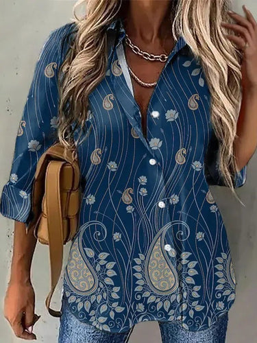 Stilla | Ærmet Grafisk Bluse Med Blomsterprint