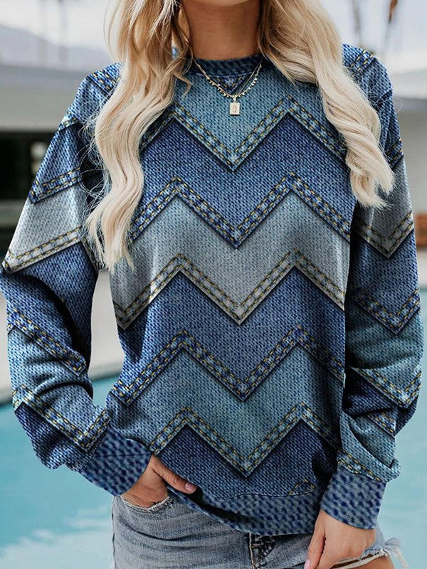 Stilla | Rund Crew Neck Langærmet Trøje Med Geometrisk Print