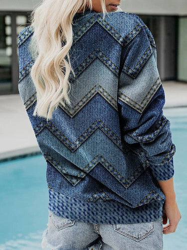 Stilla | Rund Crew Neck Langærmet Trøje Med Geometrisk Print