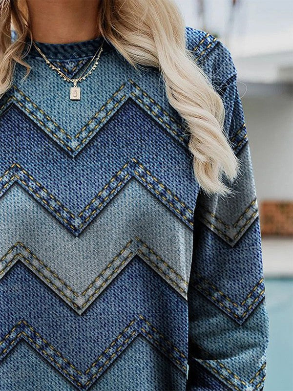 Stilla | Rund Crew Neck Langærmet Trøje Med Geometrisk Print