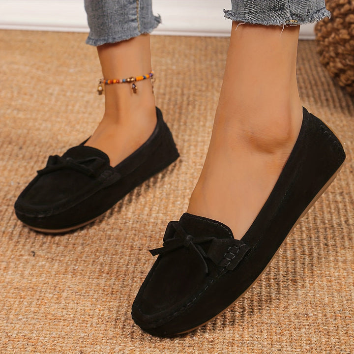 Stilla | Retro Loafers Med Sløjfe, Slip on Sko Med Rund Tå