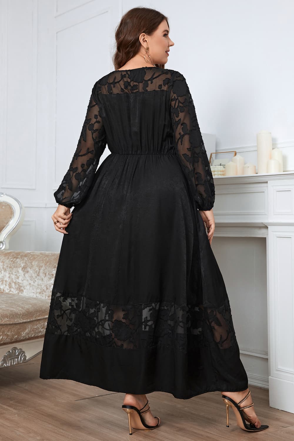 Stilla | Tøj Plus Size Broderi Rund Hals Lange Ærmer Maxi Kjole