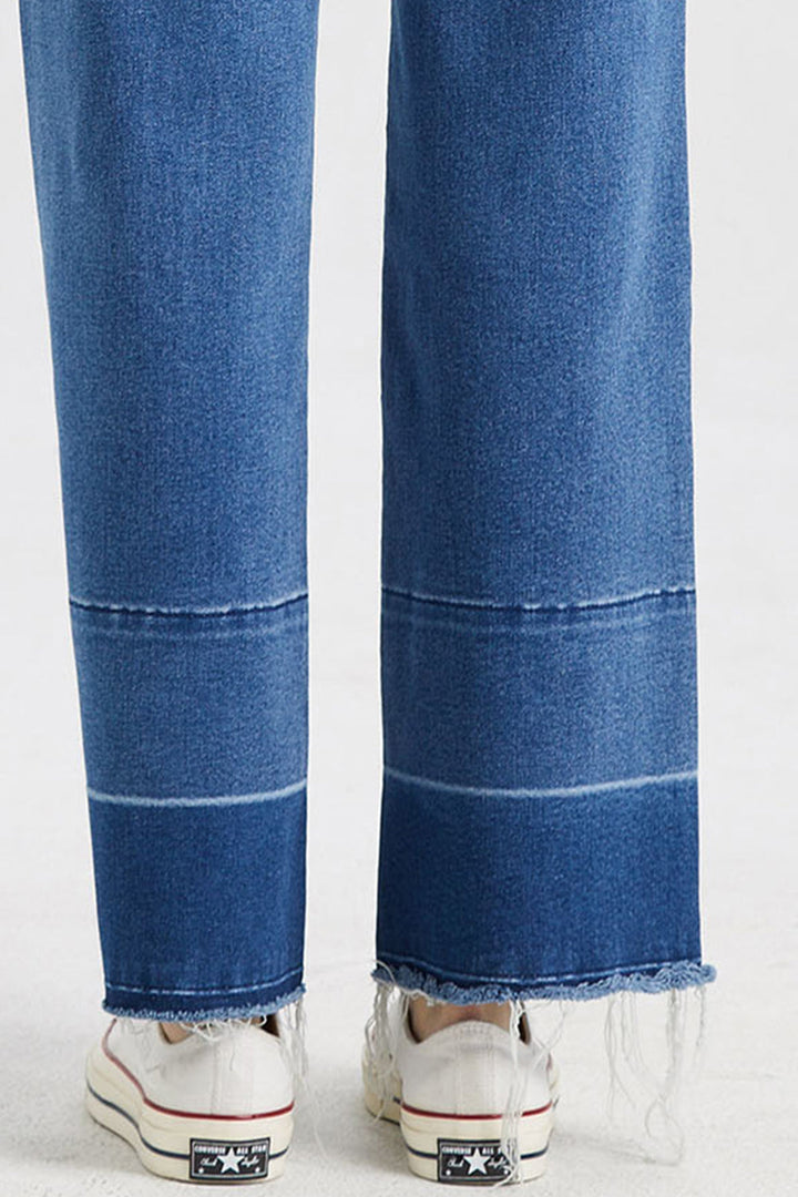 Stilla | Full Size Høj Talje Kattev Whisker Bred Skinds Jeans